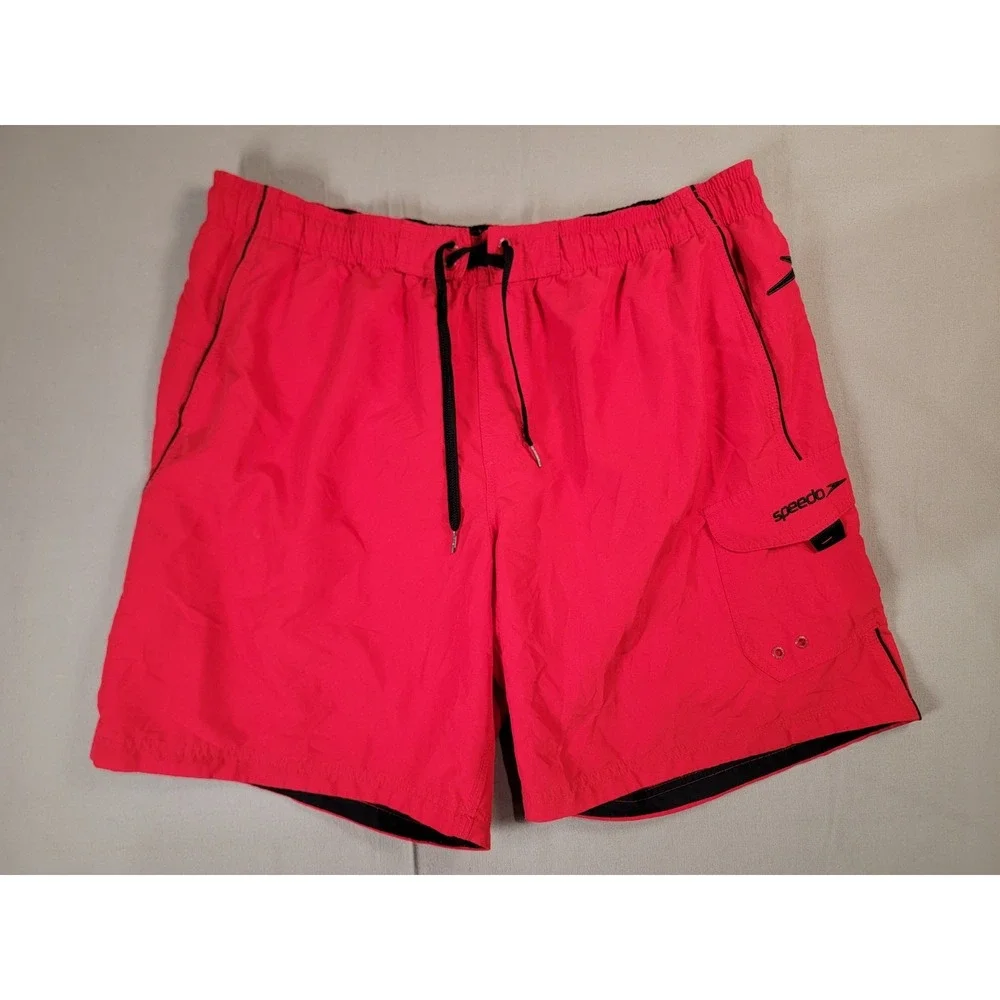 Speedo Swim Trunks Mens XL Red Board Shorts Volley Mesh Lined Cargo Pocket